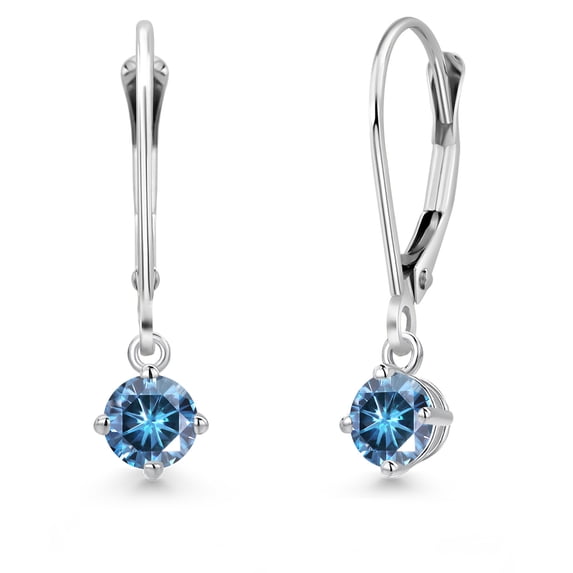 Gem Stone King 14K White Gold Persian Blue Moissanite Earrings for Women | 0.46 Cttw | Gemstone Birthstone | Round 4MM