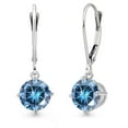 thumbnail image 1 of Gem Stone King 14K White Gold Persian Blue Moissanite Earrings for Women | 2.00 Cttw | Gemstone Birthstone | Round 6.5MM, 1 of 6