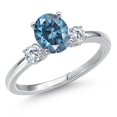 thumbnail image 1 of Gem Stone King 14K White Gold Persian Blue Moissanite and Moissanite Engagement Ring for Women | 1.58 Cttw | Oval 8X6MM | Gemstone Birthstone | Size 7, 1 of 6