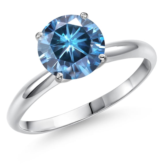 Gem Stone King 14K White Gold Persian Blue Moissanite Solitaire Engagement Ring for Women | 1.90 Cttw | Round 8MM | Gemstone Birthstone | Size 8