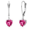 thumbnail image 1 of Gem Stone King 14K White Gold Pink Created Sapphire Earrings for Women | 1.20 Cttw | Gemstone September Birthstone | Heart Shape 5MM, 1 of 6