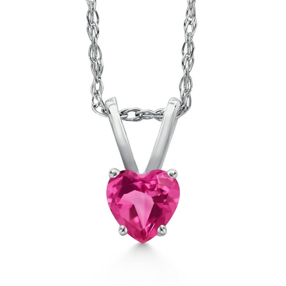Gem Stone King 14K White Gold Pink Created Sapphire Pendant Necklace for Women | 0.50 Cttw | Gemstone September Birthstone | Heart Shape 4MM | With 18 inch Chain