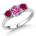 thumbnail image 1 of Gem Stone King 14K White Gold Pink Created Sapphire & Red Created Ruby 3-Stone Engagement Ring | 1.05 Cttw | Round 5MM and 4MM | Three Stone Wedding Anniversary Promise Ring for Women (Size 7), 1 of 6
