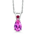 thumbnail image 1 of Gem Stone King 14K White Gold Pink Created Sapphire and Red Created Ruby Pendant Necklace for Women | 1.03 Cttw | Gemstone September Birthstone | Pear Shape 8X5MM | With 18 inch Chain, 1 of 6