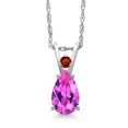 thumbnail image 1 of Gem Stone King 14K White Gold Pink Created Sapphire and Red Garnet Pendant Necklace for Women | 1.03 Cttw | Gemstone September Birthstone | Pear Shape 8X5MM | With 18 inch Chain, 1 of 6