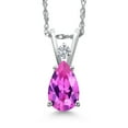 thumbnail image 1 of Gem Stone King 14K White Gold Pink Created Sapphire and White Lab Grown Diamond Pendant Necklace for Women | 1.04 Cttw | Gemstone September Birthstone | Pear Shape 7X5MM | With 18 inch Chain, 1 of 6