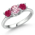 thumbnail image 1 of Gem Stone King 14K White Gold Pink Lab Grown Diamond & Red Ruby 3-Stone Engagement Ring | 1.20 Cttw | Round 5MM and 4MM | Three Stone Wedding Anniversary Promise Ring for Women (Size 7), 1 of 6