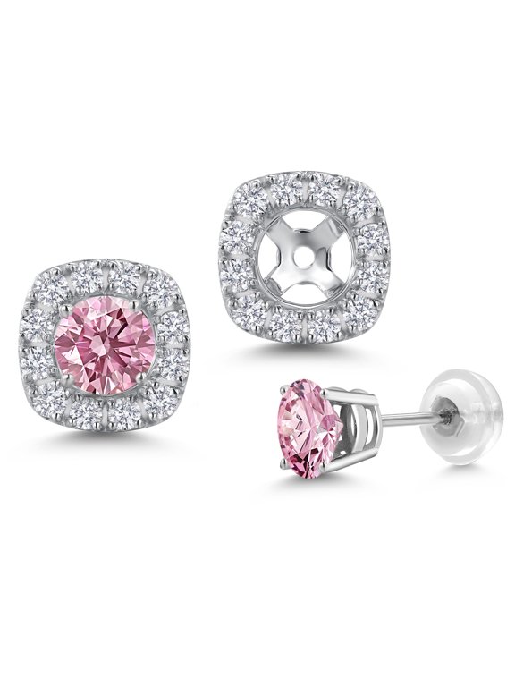 14K White Gold Pink Lab Grown Diamond and White Lab Grown Diamond Removable Earrings Jackets for Women | 0.96 Cttw | Gemstone April Birthstone | Round 4.5MM