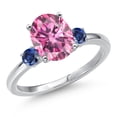thumbnail image 1 of Gem Stone King 14K White Gold Pink Moissanite and Blue Created Sapphire Engagement Ring for Women | 3.10 Cttw | Oval 10X8MM | Gemstone Birthstone | Size 9, 1 of 6