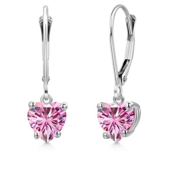 Gem Stone King 14K White Gold Pink Moissanite Earrings for Women | 1.60 Cttw | Gemstone Birthstone | Heart Shape 6MM