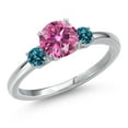 thumbnail image 1 of Gem Stone King 14K White Gold Pink Moissanite and London Blue Topaz Engagement Ring for Women | 1.26 Cttw | Round 6.5MM | Gemstone Birthstone | Size 5, 1 of 6