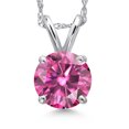 thumbnail image 1 of Gem Stone King 14K White Gold Pink Moissanite Pendant Necklace for Women | 1.00 Cttw | Gemstone Birthstone | Round 6.5MM | With 18 inch Chain, 1 of 6