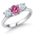 thumbnail image 1 of Gem Stone King 14K White Gold Pink Moissanite & Sky Blue Aquamarine 3-Stone Engagement Ring | 1.00 Cttw | Round 5MM and 4MM | Three Stone Wedding Anniversary Promise Ring for Women (Size 7), 1 of 6