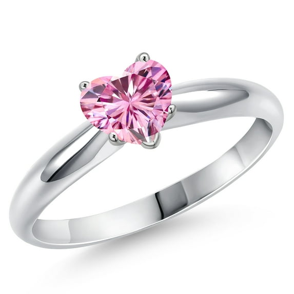Gem Stone King 14K White Gold Pink Moissanite Solitaire Engagement Ring for Women | 1.07 Cttw | Heart Shape 6.5MM | Gemstone Birthstone | Size 7