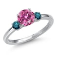 thumbnail image 1 of Gem Stone King 14K White Gold Pink Moissanite and Blue Diamond Engagement Ring for Women | 1.20 Cttw | Round 6.5MM | Gemstone Birthstone | Size 9, 1 of 6