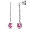 thumbnail image 1 of Gem Stone King 14K White Gold Pink Moissanite and Lab Grown Diamond Dangle Earrings for Women | 2.16 Cttw | Gemstone Birthstone | Oval 7X5MM, 1 of 6