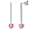 thumbnail image 1 of Gem Stone King 14K White Gold Pink Mystic Topaz and Lab Grown Diamond Dangle Earrings for Women | 1.56 Cttw | Gemstone November Birthstone | Heart Shape 5MM, 1 of 6