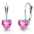 thumbnail image 1 of Gem Stone King 14K White Gold Pink Mystic Topaz Leverback Earrings for Women | 1.20 Cttw | Gemstone November Birthstone | Heart Shape 5MM, 1 of 6
