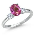 thumbnail image 1 of Gem Stone King 14K White Gold Pink Mystic Topaz and White Moissanite Engagement Ring for Women | 1.50 Cttw | Oval 8X6MM | Gemstone November Birthstone | Size 9, 1 of 6
