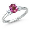 thumbnail image 1 of Gem Stone King 14K White Gold Pink Mystic Topaz and White Topaz Engagement Ring for Women | 1.08 Cttw | Oval 7X5MM | Gemstone November Birthstone | Size 5, 1 of 6