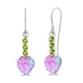 thumbnail image 1 of Gem Stone King 14K White Gold Pink Simulated Opal and Green Peridot French Wire Dangle Hook Earrings for Women (1.80 Cttw, Gemstone October Birthstone, Heart Shape 6MM), 1 of 3