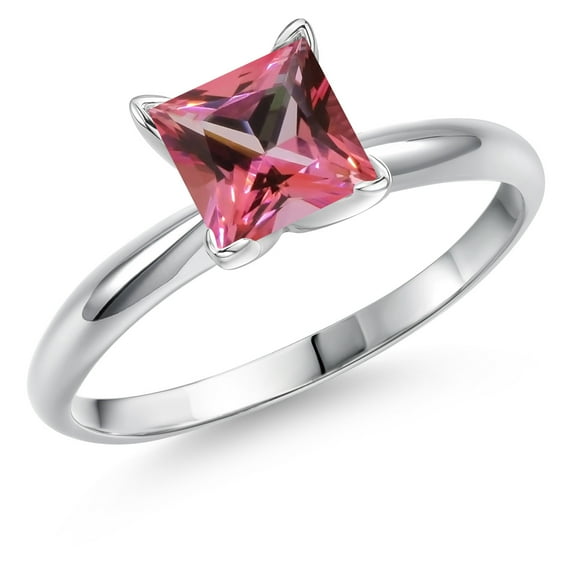 Gem Stone King 14K White Gold Pink Topaz Solitaire Engagement Ring for Women | 1.30 Cttw | Princess 6MM | Gemstone November Birthstone | Size 6