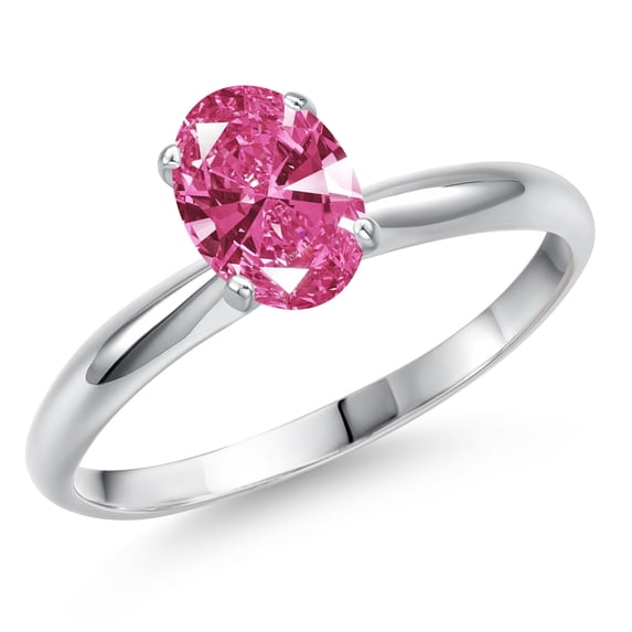 Gem Stone King 14K White Gold Pink Zirconia Solitaire Engagement Ring for Women | 0.76 Cttw | Oval 7X5MM | Gemstone Birthstone | Size 7