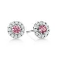 thumbnail image 1 of Gem Stone King 14K White Gold Pink and White Lab Grown Diamond Halo Stud Earrings, 0.65 Cttw, 1 of 5