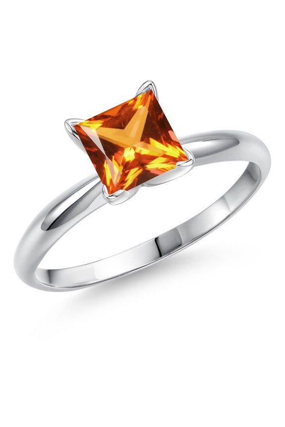 14K White Gold Poppy Topaz Solitaire Engagement Ring for Women | 1.30 Cttw | Princess 6MM | Gemstone November Birthstone | Size 5