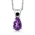 thumbnail image 1 of Gem Stone King 14K White Gold Purple Amethyst and Black Diamond Pendant Necklace for Women | 0.67 Cttw | Gemstone February Birthstone | Pear Shape 7X5MM | With 18 inch Chain, 1 of 6