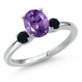 thumbnail image 1 of Gem Stone King 14K White Gold Purple Amethyst and Black Onyx Engagement Ring for Women | 1.35 Cttw | Oval 8X6MM | Gemstone February Birthstone | Size 5, 1 of 6