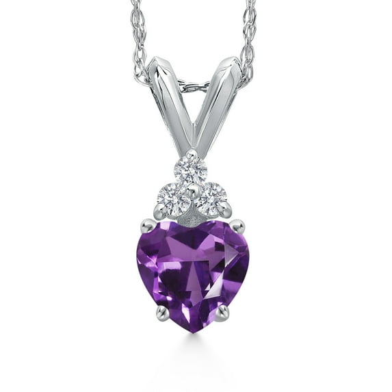 Gem Stone King 14K White Gold Purple Amethyst and Lab Grown Diamond Pendant Necklace for Women | 0.45 Cttw | Gemstone February Birthstone | Heart Shape 5MM | With 18 inch Chain