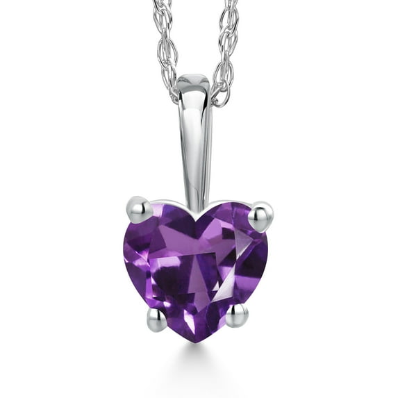 Gem Stone King 14K White Gold Purple Amethyst Pendant Necklace for Women | 0.42 Cttw | Gemstone February Birthstone | Heart Shape 5MM | With 18 inch Chain