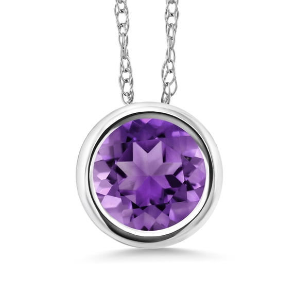 Gem Stone King 14K White Gold Purple Amethyst Pendant Necklace for Women (0.79 Cttw, Gemstone February Birthstone, Round 6MM, with 18 inch Chain)