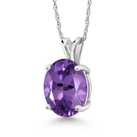 Gem Stone King 14K White Gold Purple Amethyst Pendant Necklace for Women (3.20 Cttw, Gemstone February Birthstone, Oval 11X9MM, With 18 inch Chain)