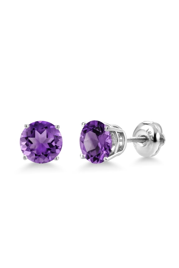 14K White Gold Purple Amethyst Screwback Stud Earrings for Women Men (2.00 Cttw, Gemstone Birthstone, Round 6MM)