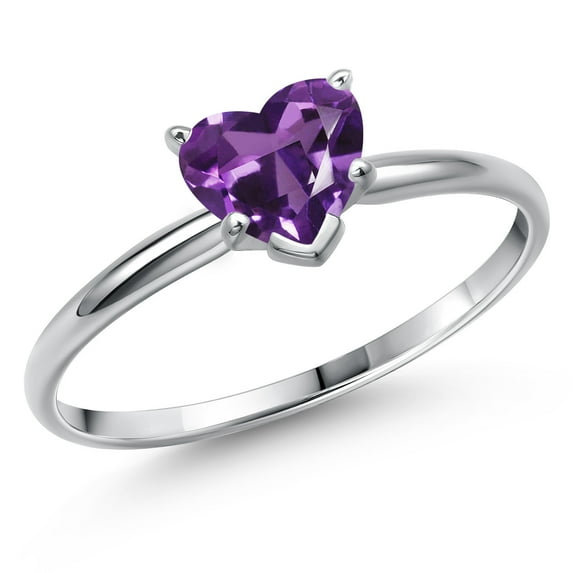 Gem Stone King 14K White Gold Purple Amethyst Solitaire Engagement Ring for Women | 0.42 Cttw | Heart Shape 5MM | Gemstone February Birthstone | Size 8
