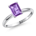 thumbnail image 1 of Gem Stone King 14K White Gold Purple Amethyst Solitaire Engagement Ring for Women | 1.50 Cttw | Emerald Cut 8X6MM | Gemstone February Birthstone | Size 8, 1 of 6