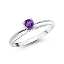 Gem Stone King 14K White Gold Purple Amethyst Solitaire Engagement Ring for Women (0.25 Cttw, Round 4MM, Gemstone February Birthstone, Size 8)
