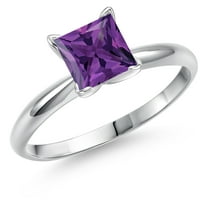 Gem Stone King 14K White Gold Purple Amethyst Solitaire Engagement Ring for Women | 1.08 Cttw | Princess 6MM | Gemstone February Birthstone | Size 8