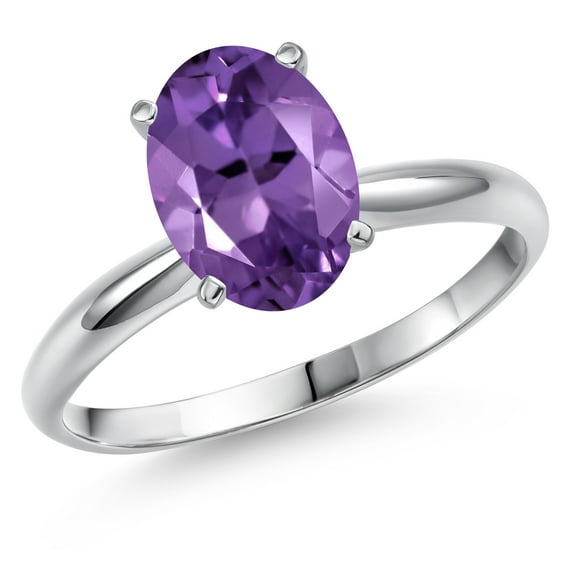Gem Stone King 14K White Gold Purple Amethyst Solitaire Engagement Ring for Women | 1.60 Cttw | Oval 9X7MM | Gemstone February Birthstone | Size 6