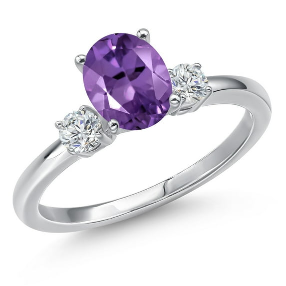 Gem Stone King 14K White Gold Purple Amethyst and White Lab Grown Diamond Engagement Ring for Women | 1.35 Cttw | Oval 8X6MM | Gemstone February Birthstone | Size 6