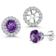 thumbnail image 1 of Gem Stone King 14K White Gold Purple Amethyst and White Lab Grown Diamond Removable Earrings Jackets for Women | 2.48 Cttw | Gemstone February Birthstone | Round 6MM, 1 of 6