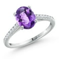 thumbnail image 1 of Gem Stone King 14K White Gold Purple Amethyst and White Lab Grown Diamond Ring for Women | 1.76 Cttw | Oval Checkerboard 9X7MM | Gemstone February Birthstone | Size 9, 1 of 6