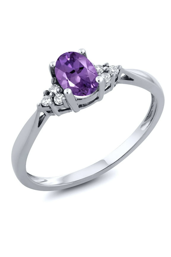 14K White Gold Purple Amethyst and Diamond Engagement Ring for Women (0.41 Cttw, Gemstone Birthstone, Available in Size 5, 6, 7, 8, 9)