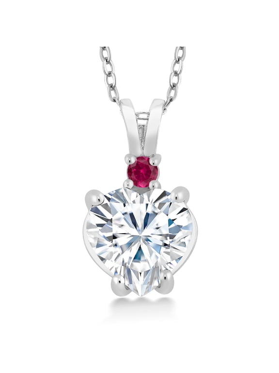 14K White Gold Purple IGI Certified Lab Grown Diamond and Created Ruby Heart Pendant Necklace for Women | Heart Shape 2 Ct | D-E Color | VS1-VS2 Clarity | with 18 inch Chain