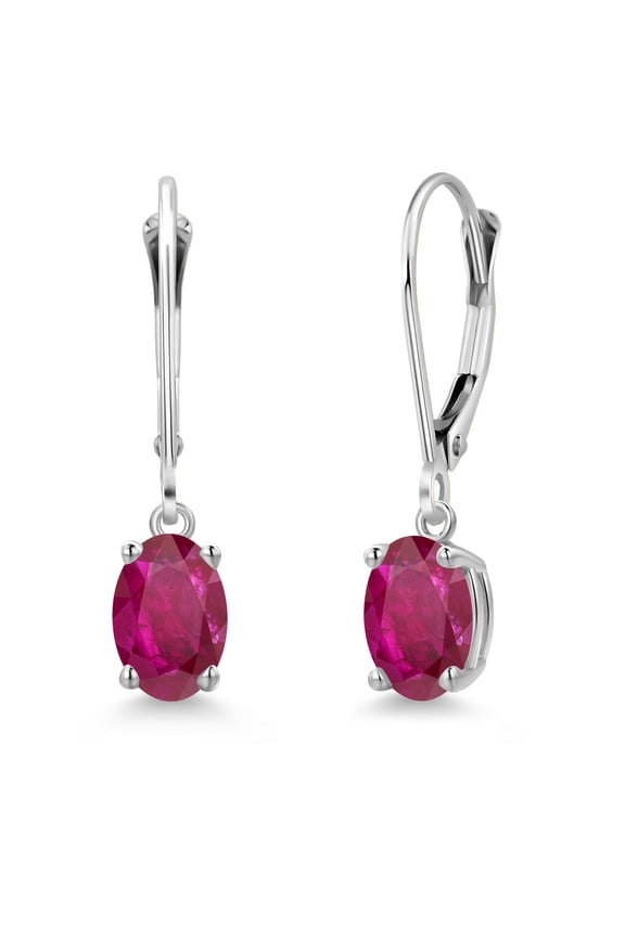 14K White Gold Red African Ruby Earrings for Women | 1.74 Cttw | Gemstone July Birthstone | Oval 7X5MM