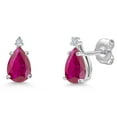 thumbnail image 1 of Gem Stone King 14K White Gold Red African Ruby and White Moissanite Teardrop Stud Earrings for Women | 1.29 Cttw | Gemstone July Birthstone | Pear Shape 7X5MM, 1 of 7
