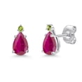 thumbnail image 1 of Gem Stone King 14K White Gold Red African Ruby and Green Peridot Stud Earrings for Women | 0.73 Cttw | Gemstone July Birthstone | Pear Shape 6X4MM, 1 of 6