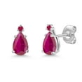 thumbnail image 1 of Gem Stone King 14K White Gold Red African Ruby and Red Ruby Stud Earrings for Women | 0.73 Cttw | Gemstone July Birthstone | Pear Shape 6X4MM, 1 of 6